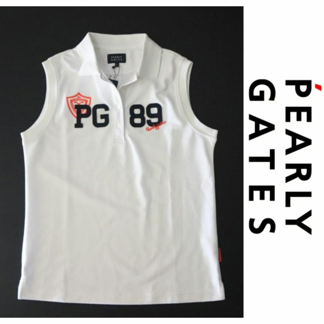 PEARLY GATES(パーリーゲイツ)の新品タグ付き【パーリーゲイツ】襟裏ロゴ ノースリーブ ポロシャツ 白 2(L) スポーツ/アウトドアのゴルフ(ウエア)の商品写真