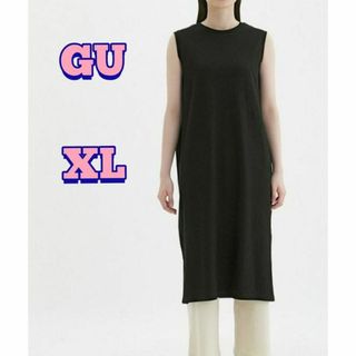 ジーユー(GU)の【GU】ノースリーブ iライン ワンピース 黒 XL(ひざ丈ワンピース)