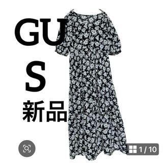 ジーユー(GU)のGU フラワープリント マキシワンピース (S) おしゃれ　新品　ブラック(ロングワンピース/マキシワンピース)