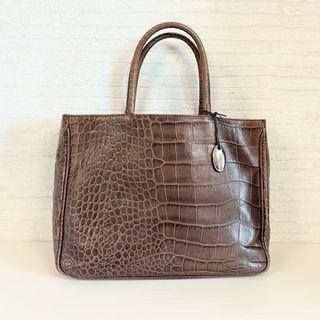FURLA ハンドバッグ トートバッグ 本革 クロコ ブラウン(ハンドバッグ)