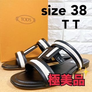 TOD'S - 【正規品】　TOD'S トッズ ダブルT　バー　レザー　サンダル　フラット　黒