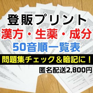 50音順一覧表【登録販売者テキスト】ラクマ匿名配送2,800円 テキスト
