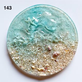 143海のかけらトレイ 円型 波アート 天然ヒトデ