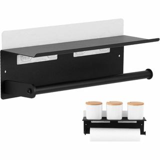 キッチン　ホルダー　ペーパータオル　ブラック 浴室用ラック 強力粘着 フック付き