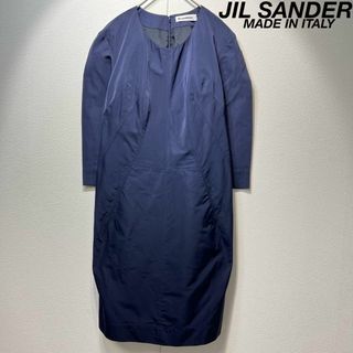 ジルサンダー(JIL SANDER)の希少 美品 ジルサンダー 上質 シルク 七分袖 デザイン ドレスワンピース 32(ひざ丈ワンピース)