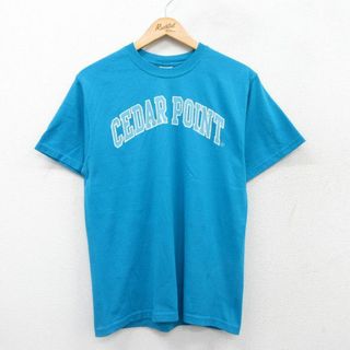 M★古着 ジャージーズ 半袖 ビンテージ Tシャツ メンズ 00年代 00s CEDAR POINT クルーネック 水色 25jul18 中古(Tシャツ/カットソー(半袖/袖なし))