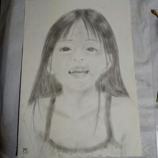 鉛筆画   「笑顔」A4サイズ額つき(絵画/タペストリー)