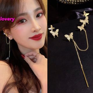 韓国でも大人気☆バタフライチェーンピアス　イヤーカフ　卒業式　入学式　結婚式(ピアス)