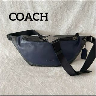 コーチ(COACH)のコーチ ウォーレンベルトボディバッグ シグネクチャー レザー ネイビー×ブラック(ボディーバッグ)