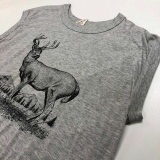 アニマル トナカイ タンクトップ ノースリーブシャツ グレー メンズXL