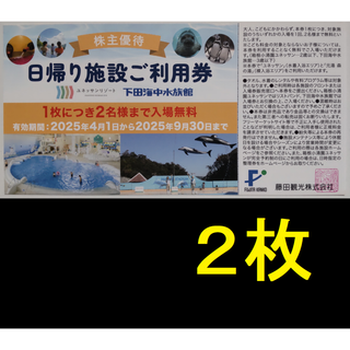 藤田観光 株主優待 日帰り施設ご利用券 2枚 2025年9月期限(水族館)