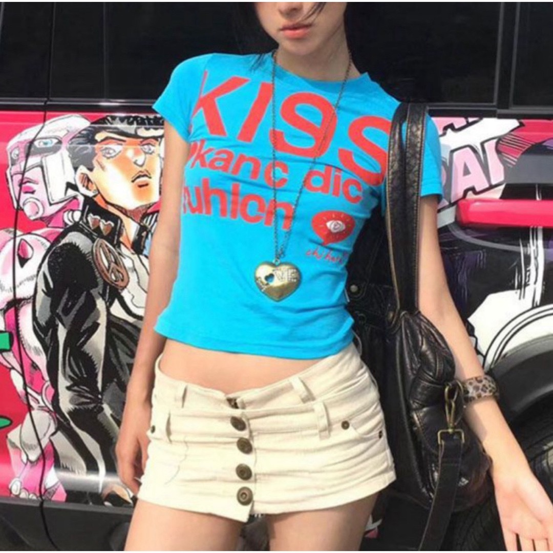 Tシャツ Y2K ピチT 平成ギャル チビT 半袖 英字Tシャツ グランジ レディースのトップス(Tシャツ(半袖/袖なし))の商品写真