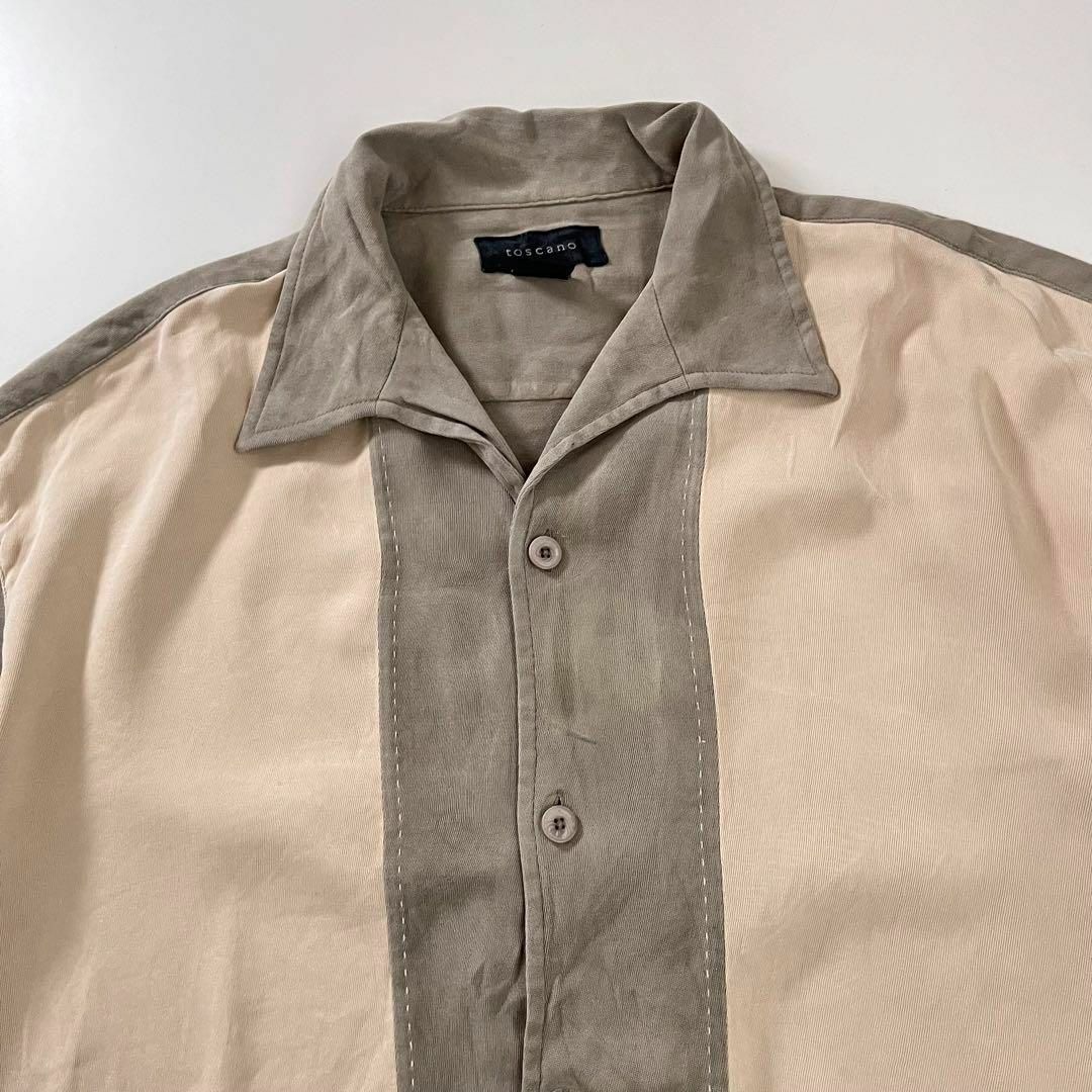 VINTAGE(ヴィンテージ)の古着 シルク キューバシャツ シルクシャツ オープンカラーシャツ ツートン L メンズのトップス(Tシャツ/カットソー(半袖/袖なし))の商品写真