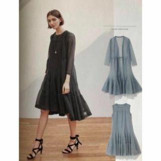【美品】フォクシー ロングシアーカーディガン 38 無地 グレーブルー(カーディガン)