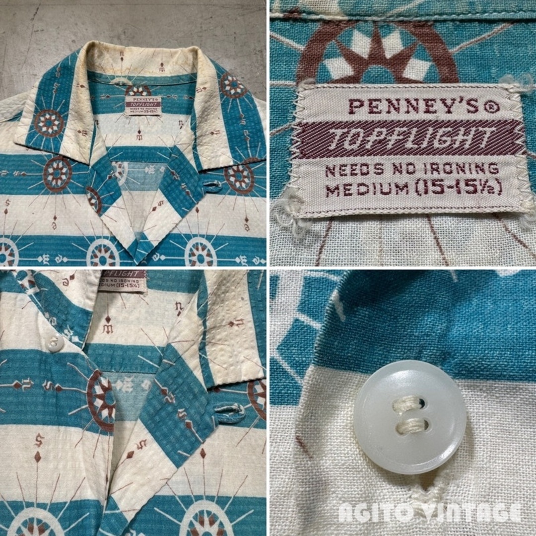 50s PENNEY'S TOPFLIGHT シアサッカー オープンカラーシャツ J.C.PENNEY - 50's PENNEY'S TOPFLIGHT シアサッカーオープン