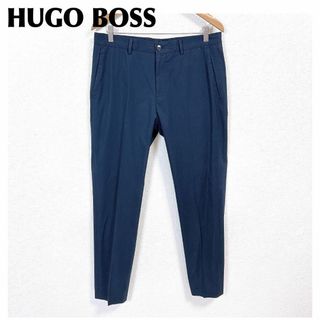 【美品】現行 ヒューゴボス センタープリーツ スラックスパンツ 48 ネイビー(スラックス)