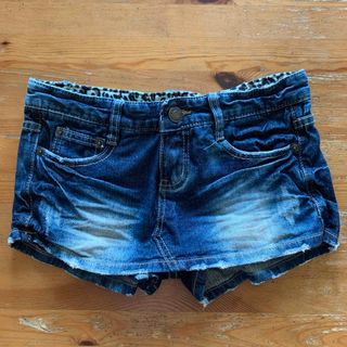 デニムショートパンツ レオパードポケット y2k 00s 平成ギャル グランジ(ショートパンツ)