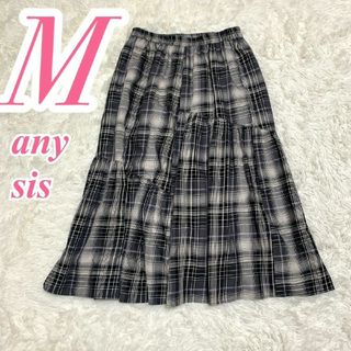 エニィスィス(anySiS)のanysis フレアスカート M グレー ピンク チェック ロング丈 カジュアル(ロングスカート)