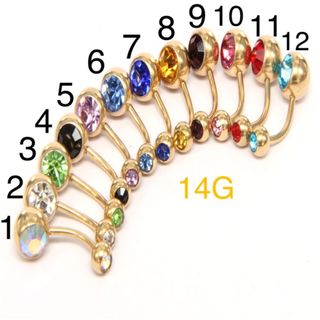 1個 14G ゴールド へそピアス ボディピアス 金属アレルギー対応