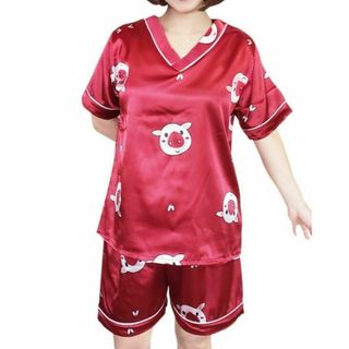 レディース ルームウェア ショートパンツ ひんやり 寝巻き かわいい 赤 M(ルームウェア)