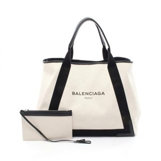 バレンシアガ(BALENCIAGA)のバレンシアガ BALENCIAGA NAVY CABAS ネイビーカバ M トートバッグ バッグ キャンバス レザー レディース ホワイト系 / ブラック系 339936 【中古】(トートバッグ)