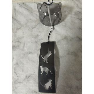【新品】ガラス 風鈴 猫 黒(置物)