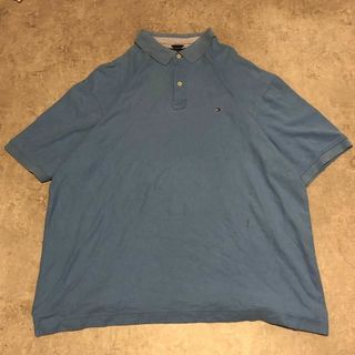 00s トミーヒルフィガー ポロシャツ 半袖 ロゴ刺繡 青 XXL ソリッド