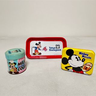 ディズニー(Disney)の【昭和レトロ】ミッキーマウス 缶 トレイ 3点セット ビンテージ アンティーク(キャラクターグッズ)