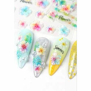 ハイビスカス　モンステラ　ネイル シール アート デコ パーツ ステッカー 花(デコパーツ)
