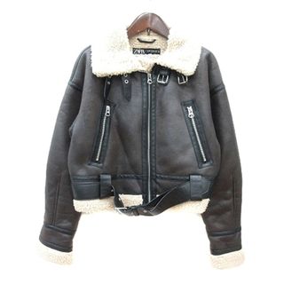 ザラ(ZARA)のザラ ステンカラージャケット フェイクムートン XS 茶 ダークブラウン(ブルゾン)