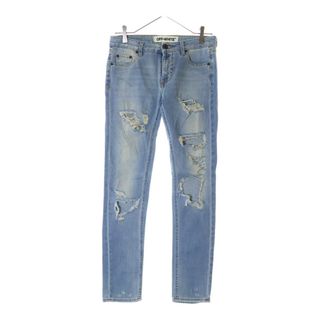 オフホワイト(Off-White)のOFF-WHITE オフホワイト Slim Split Jeans バックバイアス刺繍デザイン スリムスプリット ダメージデニムパンツ ジーンズ インディゴ(デニム/ジーンズ)
