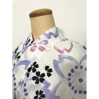 新品 Lサイズ 浴衣 綿麻 白地に桜模様(着物)