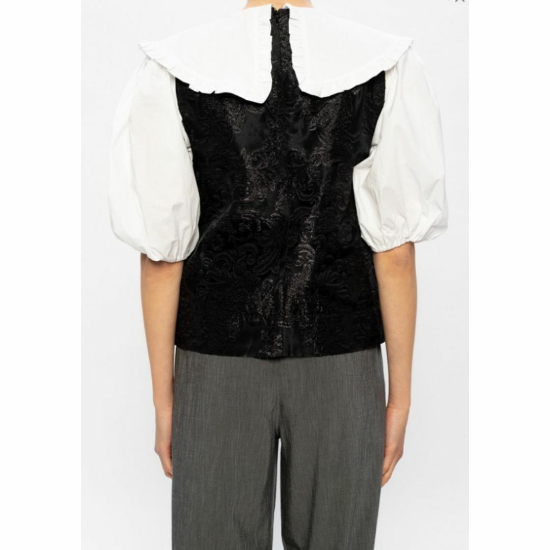 GANNI(ガニー)の新品 GANNI パフスリーブ フリル ブラウス 38 ブラック ホワイト レディースのトップス(シャツ/ブラウス(半袖/袖なし))の商品写真