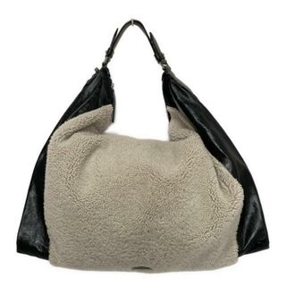 ジミーチュウ(JIMMY CHOO)のJIMMY CHOO(ジミーチュウ) ショルダーバッグ - ベージュ×黒 ホログラムシールあり レザー、ムートン(ショルダーバッグ)