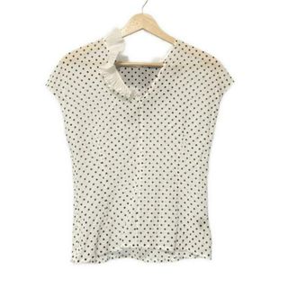 ランバンコレクション(LANVIN COLLECTION)のLANVIN COLLECTION(ランバンコレクション) 半袖カットソー サイズ36 S レディース美品  - 白×黒 シースルー/ドット柄/フリル(カットソー(半袖/袖なし))
