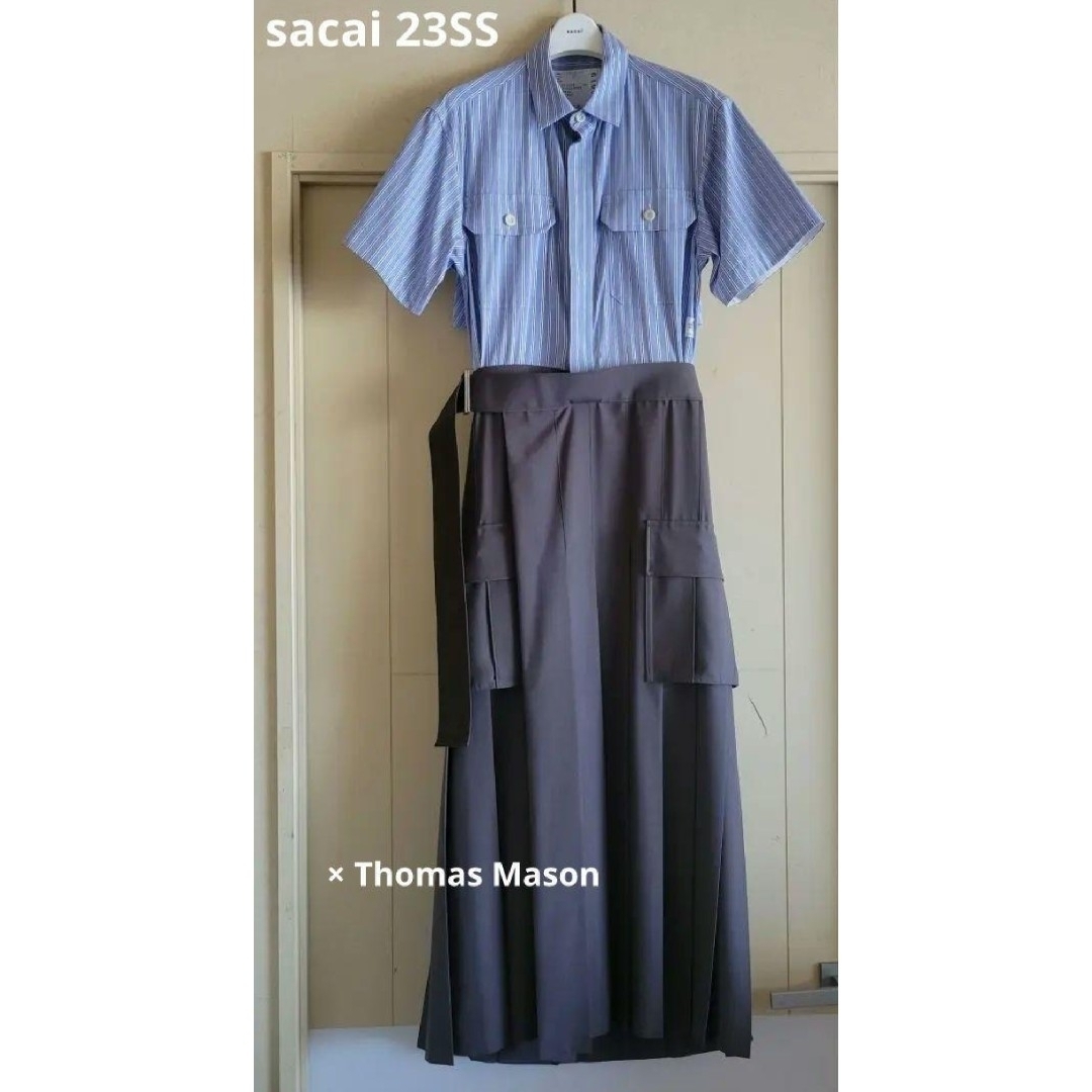 美品 SACAI サカイ トーマスメイソン 23SS シャツワンピース サイズ2 sacai - sacai Thomas Mason 23SS 新品 Poplin Dressの通販 by