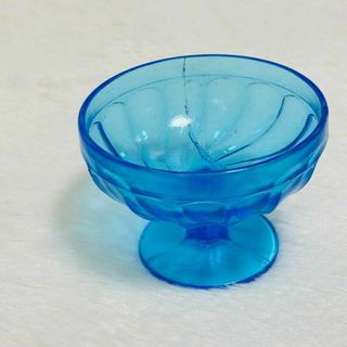 気泡入りブルーガラス かき氷ボウル アンティーク風 脚付き小物入れ アイス 骨董(食器)