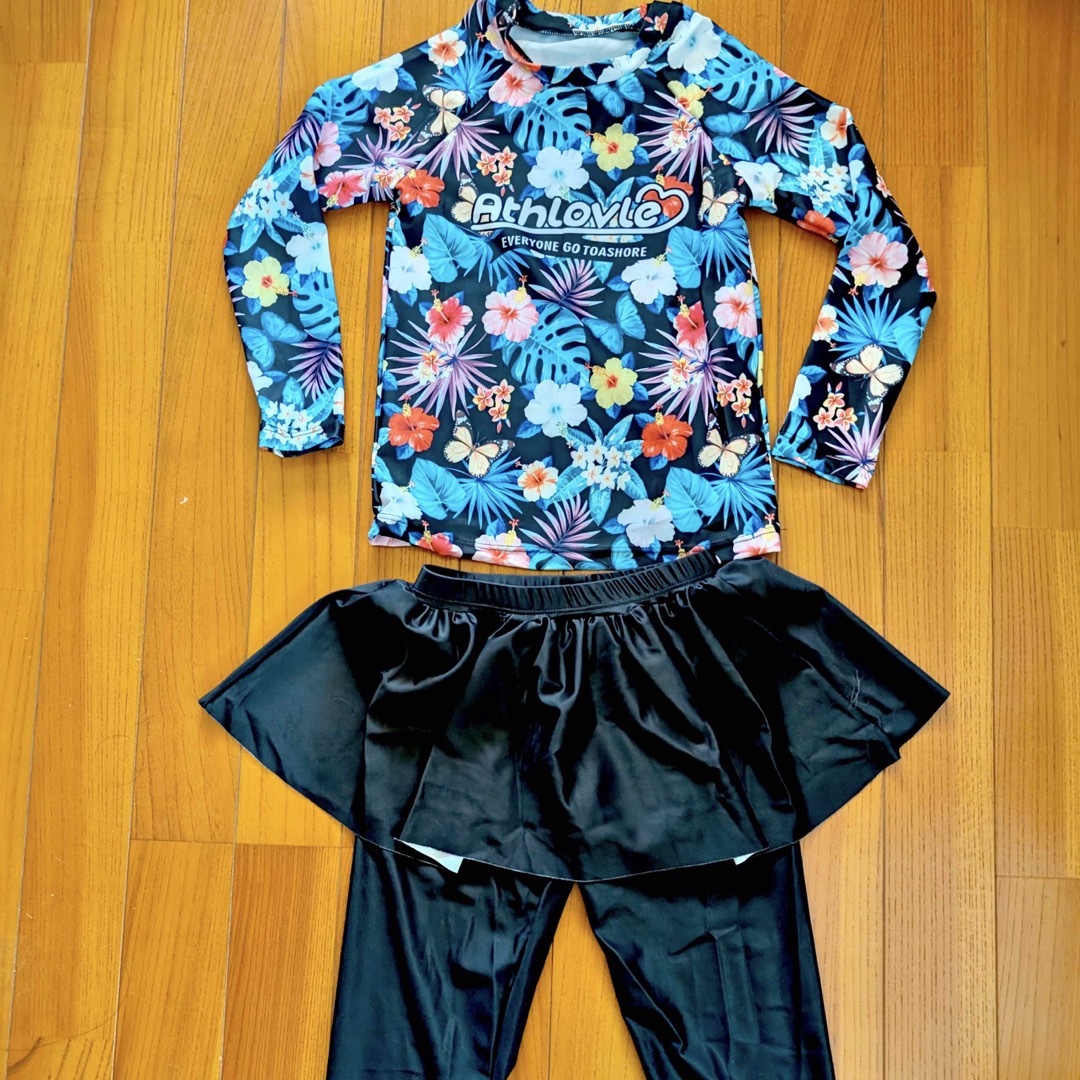 ラッシュガード 水着 上下セット 女の子 長袖 スカート 130cm 3XL 黒 キッズ/ベビー/マタニティのキッズ服女の子用(90cm~)(水着)の商品写真