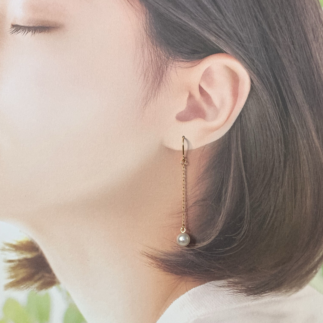 k14gfひとつぶ・あこや真珠のゆらりんピアス ハンドメイドのアクセサリー(ピアス)の商品写真