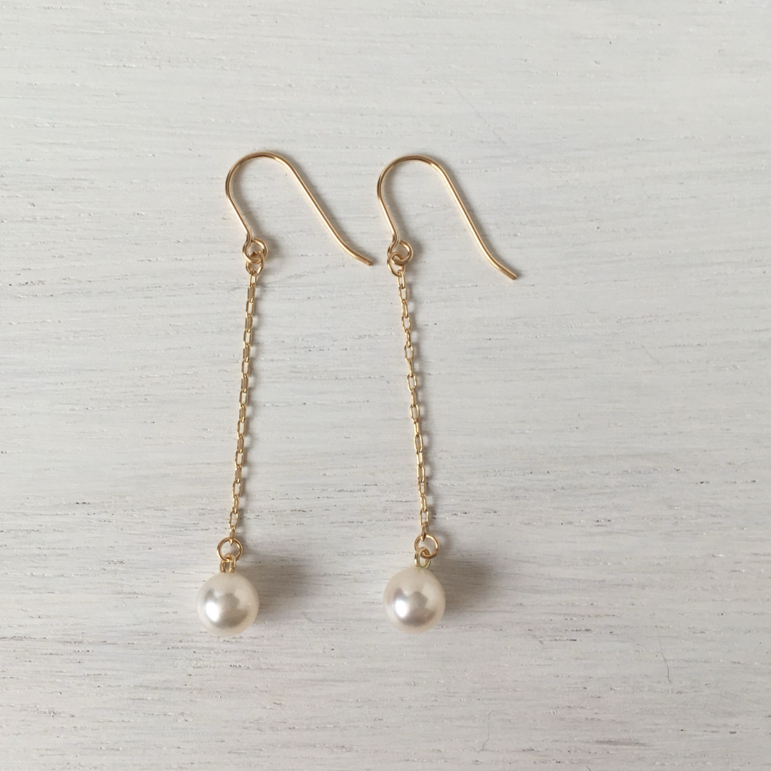 k14gfひとつぶ・あこや真珠のゆらりんピアス ハンドメイドのアクセサリー(ピアス)の商品写真