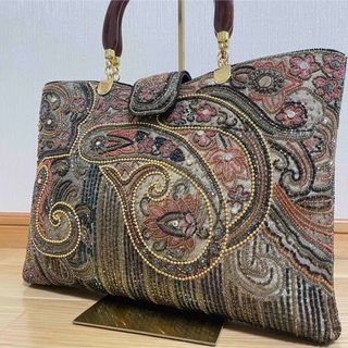 美品 エルガ ハンドバッグ ビーズバッグ 和装バッグ ペイズリー風柄 y2k(ハンドバッグ)
