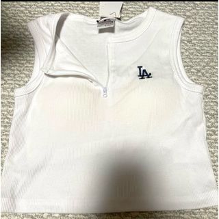 LA　ドジャース　ハーフジップ　ノースリーブ　カップ付き　タンクトップ　白