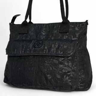 kipling - 美品 kipling キプリング トートバッグ 花柄 黒 チャーム付き ナイロン