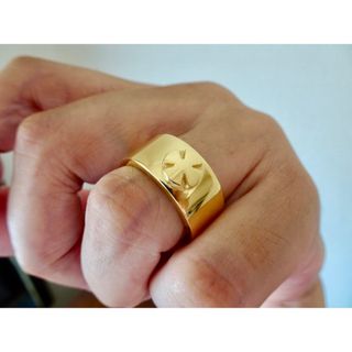 仁尾彫金『k18ゴールド、平打アイアンクロスリング3』ハンドメイド407(リング(指輪))