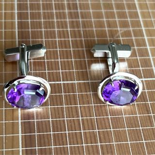 カフス アメジスト系シルバー パープル メンズアクセサリー 2個セット(カフリンクス)