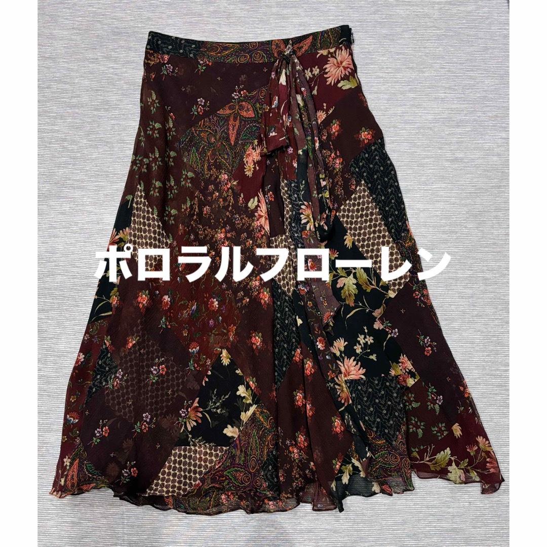 POLO RALPH LAUREN(ポロラルフローレン)の美品！ポロラルフローレン　シルク巻きスカート風スカート レディースのスカート(ロングスカート)の商品写真