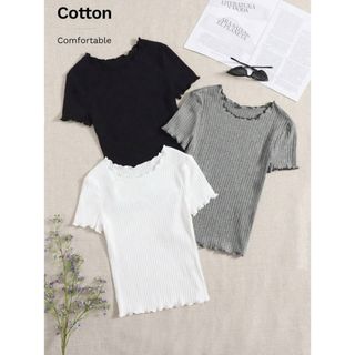 SHEIN - SHEIN XLリブニット Tシャツ 3色セット 半袖カットソー リブ 半袖