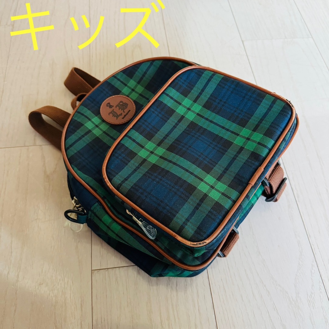 キッズ☆ 緑チェック柄リュック 〜傷や擦れ等あります〜 キッズ/ベビー/マタニティのこども用バッグ(リュックサック)の商品写真