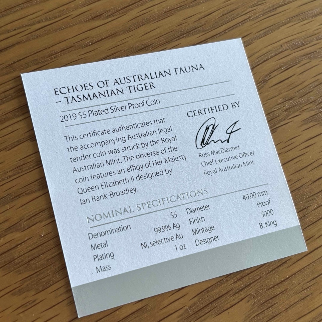 【黒い銀貨】タスマニアタイガー オーストラリア銀貨 2019 エンタメ/ホビーの美術品/アンティーク(貨幣)の商品写真