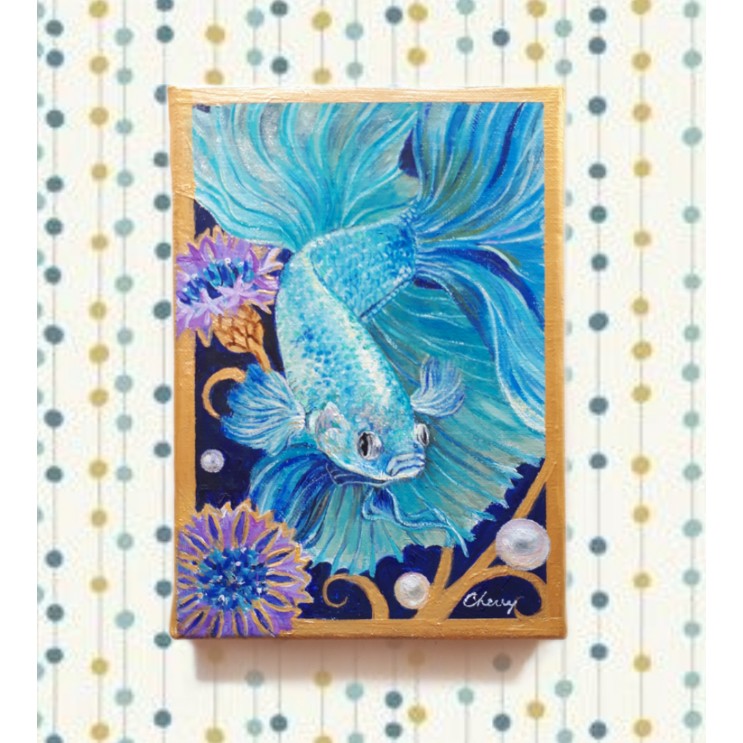 【一点物】『　宝石熱帯魚　』SM　油絵　キャンバス　油彩　インテリアアート